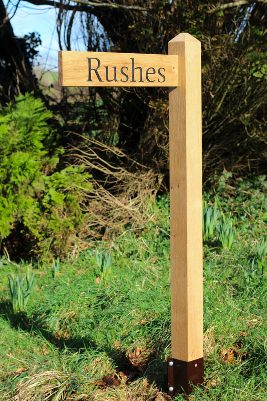 Directional Engraved Oak House Sign Post