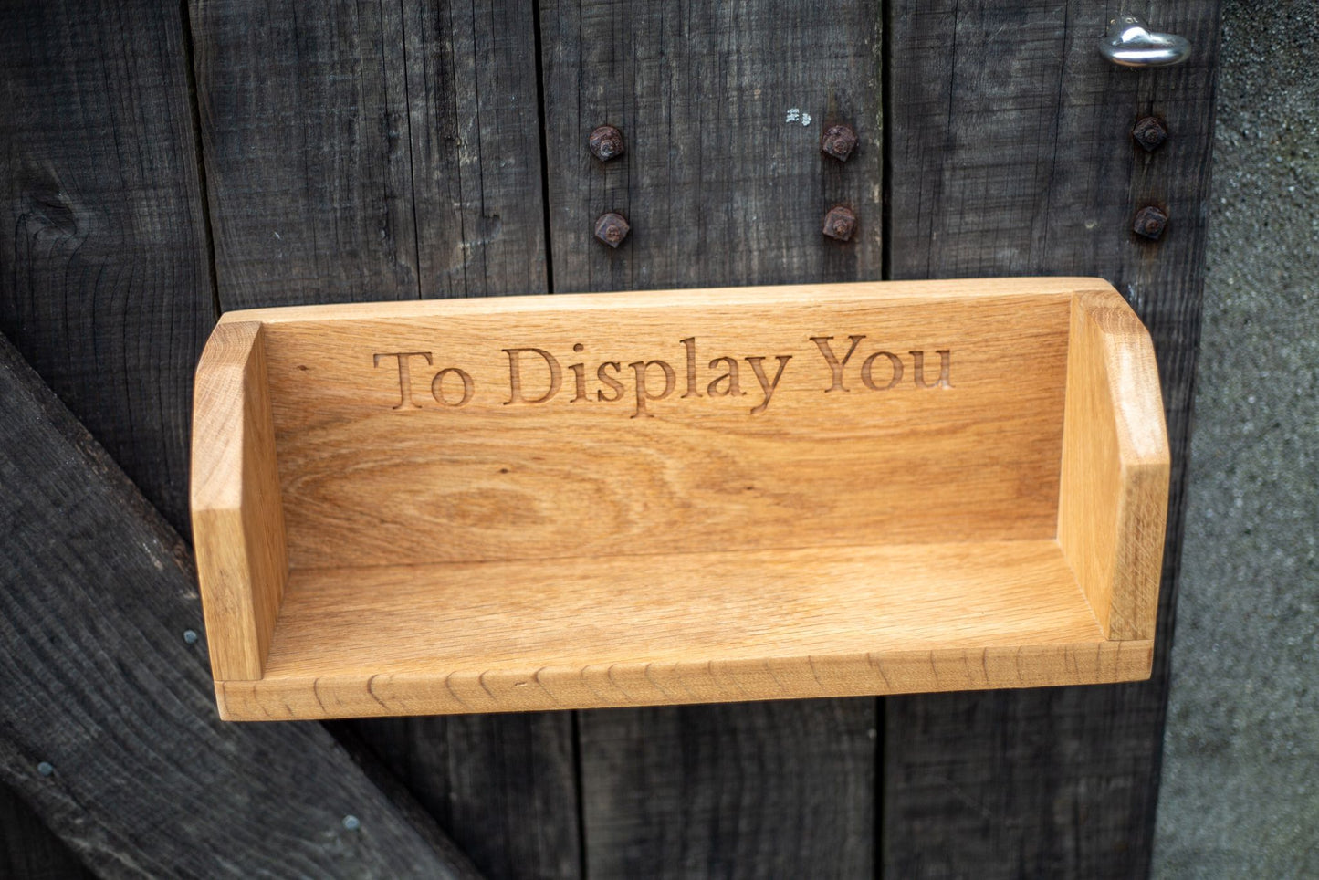 Custom Farmhouse Style Engraved Oak Shelf