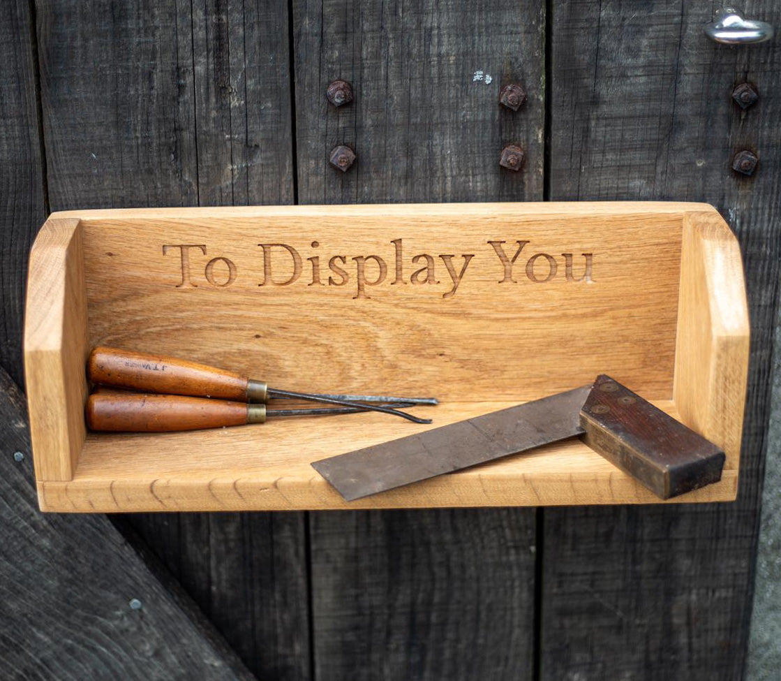 Custom Farmhouse Style Engraved Oak Shelf