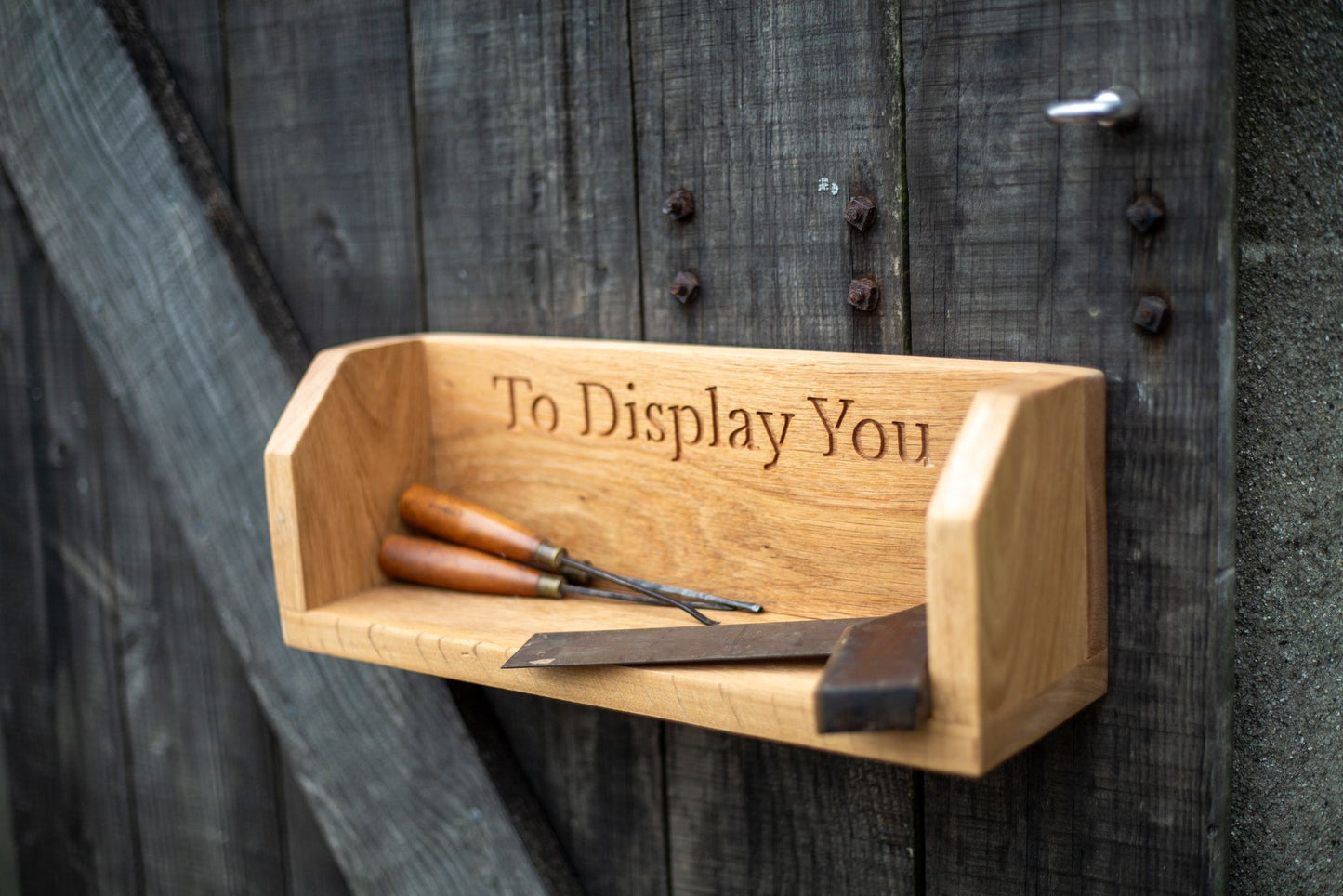 Custom Farmhouse Style Engraved Oak Shelf