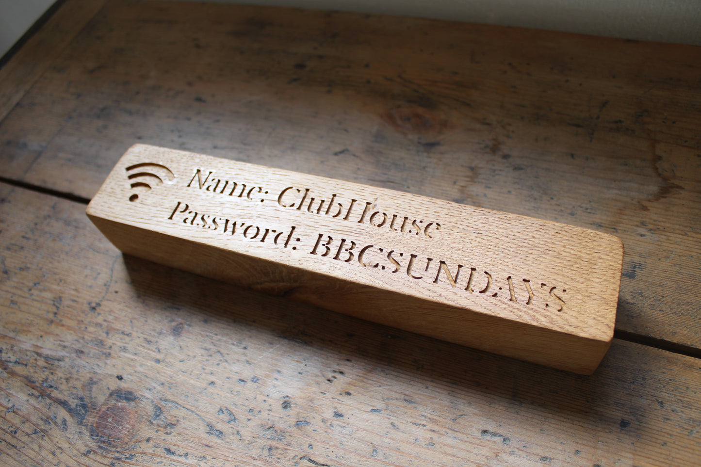 Personalised Solid Oak Engraved WiFi Password Block | Air B&B | Custom Home Decor | Rustic |Housewarming Gift