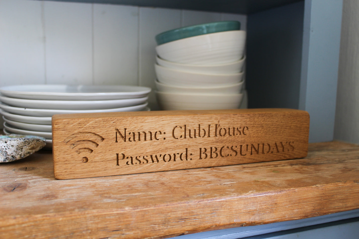 Personalised Solid Oak Engraved WiFi Password Block | Air B&B | Custom Home Decor | Rustic |Housewarming Gift