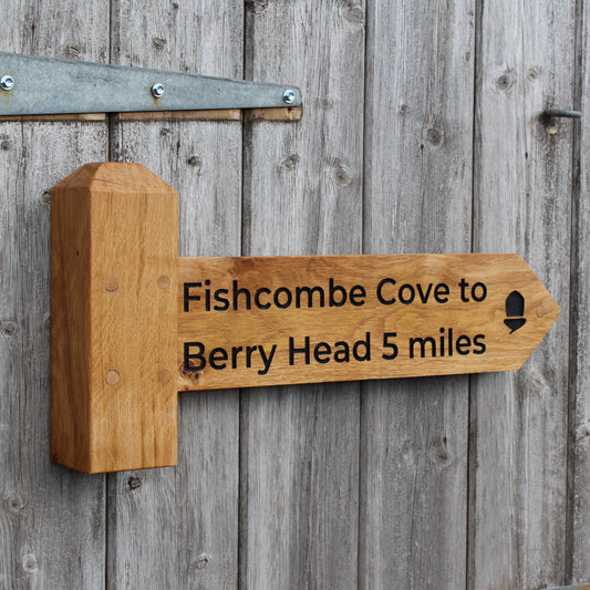 Personalised Directional Oak House Sign